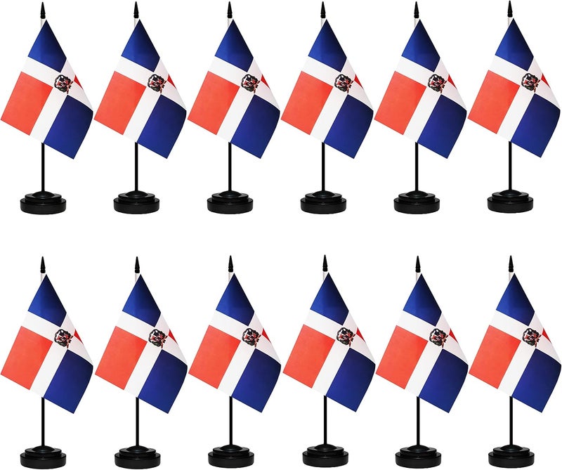 tibijoy Dominica Flags Dominican Desk Flags Set Small Mini Dominica Flags Table Flag with 13" Black Pole, Black Base and Spear Top, Miniature Dominican Deluxe Desktop Flag, Home Decoration, Office Decoration, - Image 1